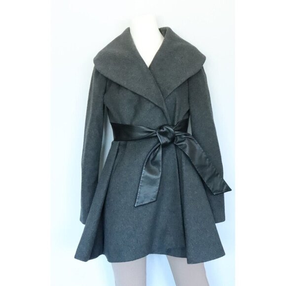 Guess by Marciano Women's Size XS Gray Coat Shawl Collar Belted Wrap Wool Jacket - Picture 1 of 12